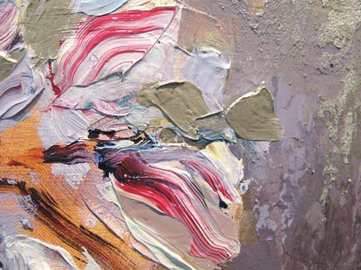 Detail wittebloesems schilderij van beeldend kunstenaar Ciska van der Meer te Amsterdam