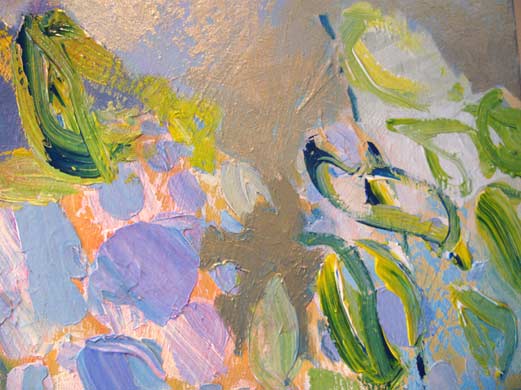 Detail blauwe regen schilderij van beeldend kunstenaar Ciska van der Meer te Amsterdam