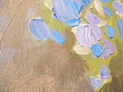 Detail blauwe regen schilderij van beeldend kunstenaar Ciska van der Meer te Amsterdam