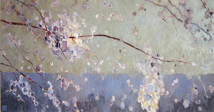 Wittebloesem schilderij van beeldend kunstenaar Ciska van der Meer te Amsterdam